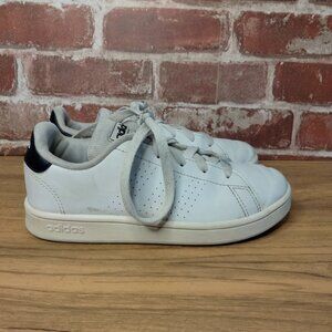 adidas Shoes Boys Size 1 Leather White Black Sneakers Low Top Lace Up
